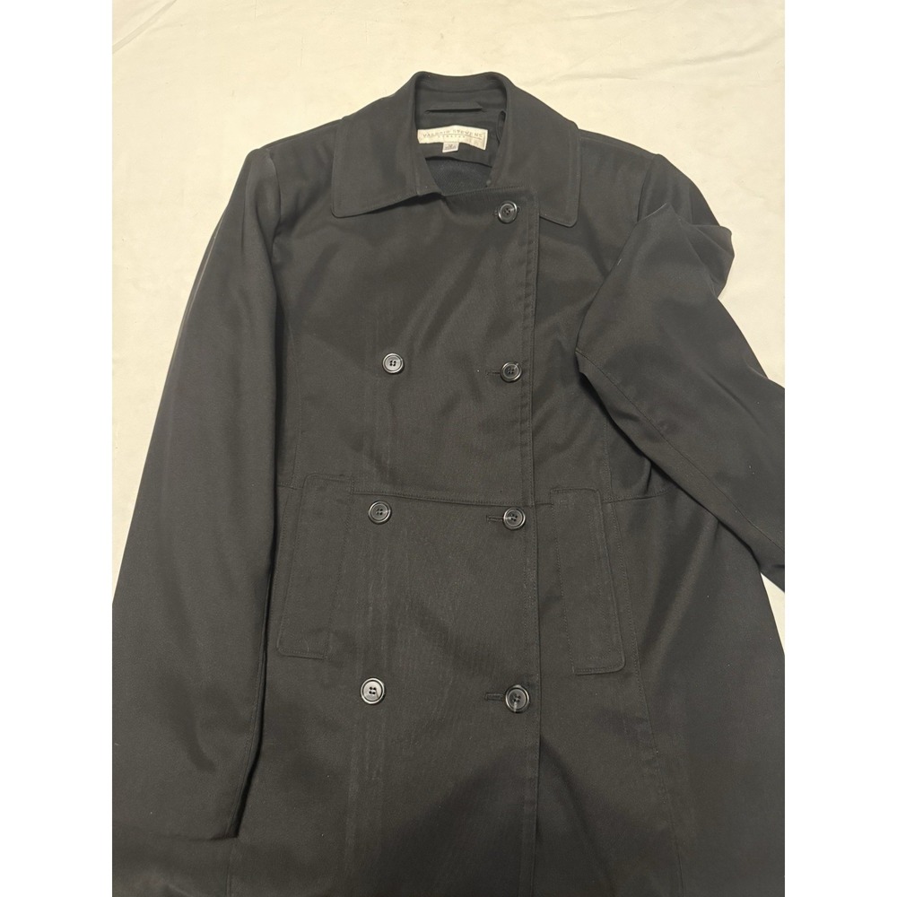 Valerie Stevens Black Double-Breasted Trench Coat Lined Size 12